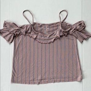 American Eagle Women’s Pink Striped Tee Size Large
